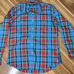 Mens Size Medium Colorful Madras Plaid Long Sleeve Button Up Shirt Steeplechase